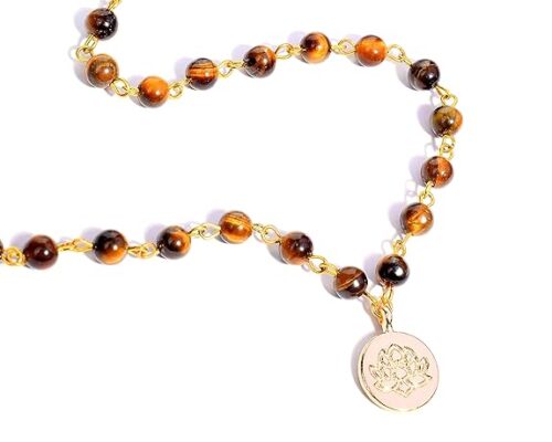 Gempro Tiger's Eye Gold Plated Lotus Pendant Long Necklace Unisex - Image 4