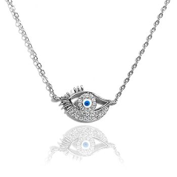 Gempro Turkish Blue Evil Eye for Protection Silver Chain Pendant Necklace for Women, Blue