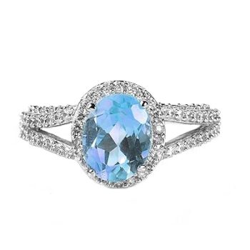 Gempro 925 Sterling Silver Blue Topaz Split Shank Stackable Ring for Women (Size 12)