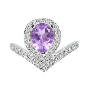 Gempro 925 Sterling Silver Natural Gemstone Pear Cut Luxury Ring for Women (Size US 7)