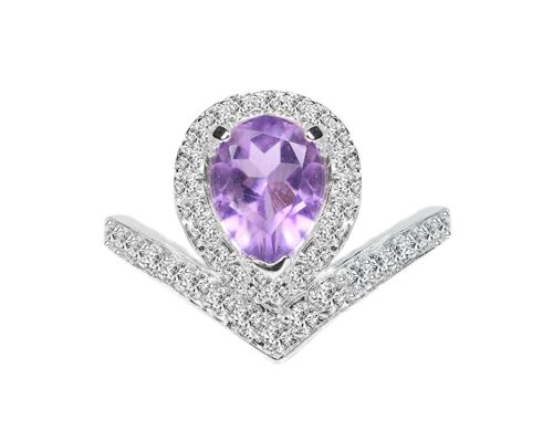 Gempro 925 Sterling Silver Natural Gemstone Pear Cut Luxury Ring for Women (Size US 7)