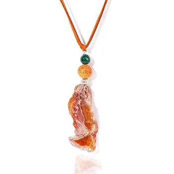 Gempro Gemstone Genuine Rough Orange Agate and Green Onyx Cord Pendant Long Necklace for Women and Girls