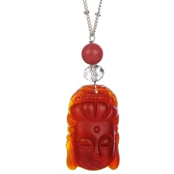 Gempro Women's Brass Genuine Gemstones Good Luck Buddha Chain Pendant (Red)