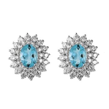 Gempro 925 Sterling Silver Blue Topaz Sunburst Stud Earrings for Women