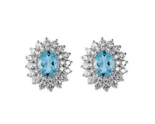 Gempro 925 Sterling Silver Blue Topaz Sunburst Stud Earrings for Women