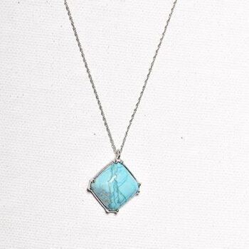 Gempro 925 Sterling Silver Turquoise Line (Firoza) Silver Pendant Square Shape for Men & Women