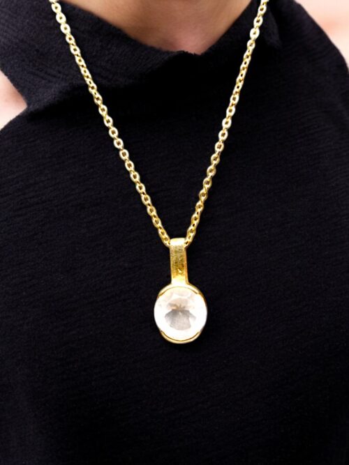 Gempro 925 Stirling Certified Rose Quartz Love Gemstone Solitaire Pendant For Women & Girl