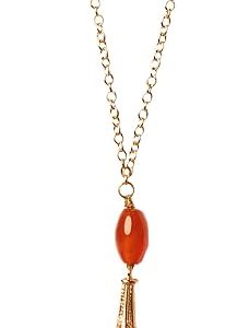 Gempro Pearl and Orange Crystal Long Pendant with Chain for Women