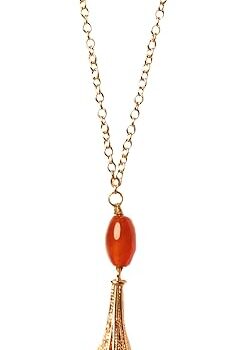Gempro Pearl and Orange Crystal Long Pendant with Chain for Women