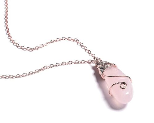 Gempro Valentines Rose Quartz Love Gemstone Chain Pendant for Gifting Women - Image 3