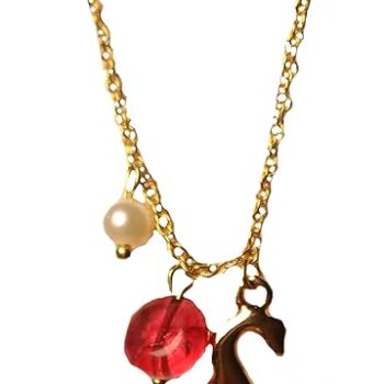 Gempro Pink Crystal and Pearl Pendant with Chain for Women  Featuring a harmonious blend of pink crystals and pearls, the design is not only eye-catching but also versatile enough to be worn on various occasions, from casual gatherings to formal events.