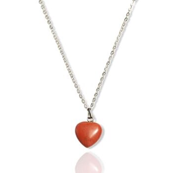 Gempro Genuine Gemstone Red Jasper Heart Silver Chain Pendant For Women