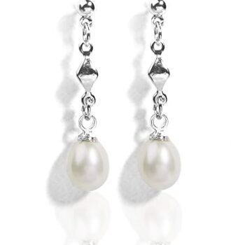 Gempro 925 Sterling Silver Natural Ivory Pearl Dangle Earrings for Women