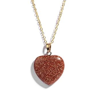 Gempro Valentine's Sunstone Heart Gold Plated Chain Pendant for Women