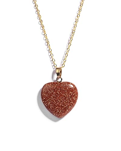 Gempro Valentine's Sunstone Heart Gold Plated Chain Pendant for Women