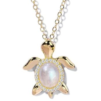 Gempro Certified Moonstone Turtle Charm Chain Pendant for Women