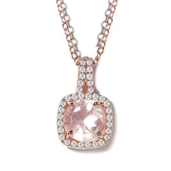 Gempro Certified Rose Quartz Cushion Cut Luxury Pendant Necklace for Women