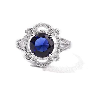 Gempro 925 Silver Hallmark Crystal Elegant Style Ring for Women & Girls (Blue_US 6)