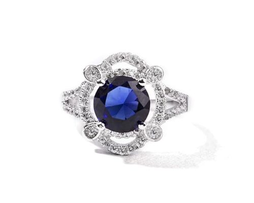 Gempro 925 Silver Hallmark Crystal Elegant Style Ring for Women & Girls (Blue_US 6)