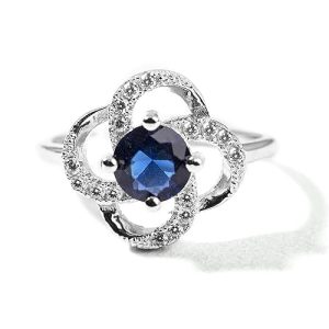 Gempro 925 Silver Hallmark Crystal Elegant Style Ring for Women & Girls (Blue_US 7)