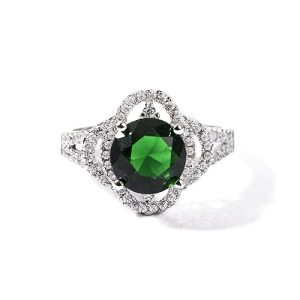 Gempro 925 Silver Hallmark Round Green Crystal Finger Rings for Women (US Size 6)