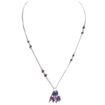 Gempro Genuine Ruby and Blue Sapphire Gemstone 925 SS Elegent Necklace for Women