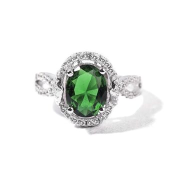 Gempro 925 Silver Hallmark Crystal Elegant Style Ring for Women & Girls (Green_US 6)