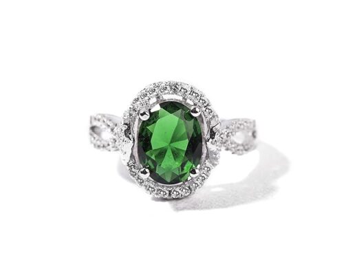 Gempro 925 Silver Hallmark Crystal Elegant Style Ring for Women & Girls (Green_US 6)