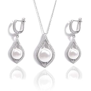 Gempro 925 Sterling Silver Fresh Water Pearls Pendant & Earrings Set for Women