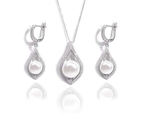 Gempro 925 Sterling Silver Fresh Water Pearls Pendant & Earrings Set for Women