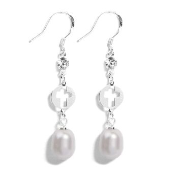 Gempro 925 Silver Fresh Water Pearl Filigree Dangle Earrings for Women