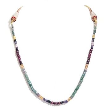 Gempro Precious Faceted Ruby Emerald and Sapphire Gemstone Strand Necklace for Women