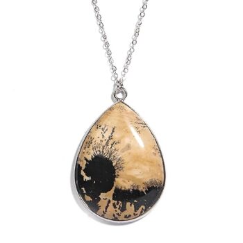 Gempro Certified Scenery Jasper Platinum Plated Chain Pendant for Women