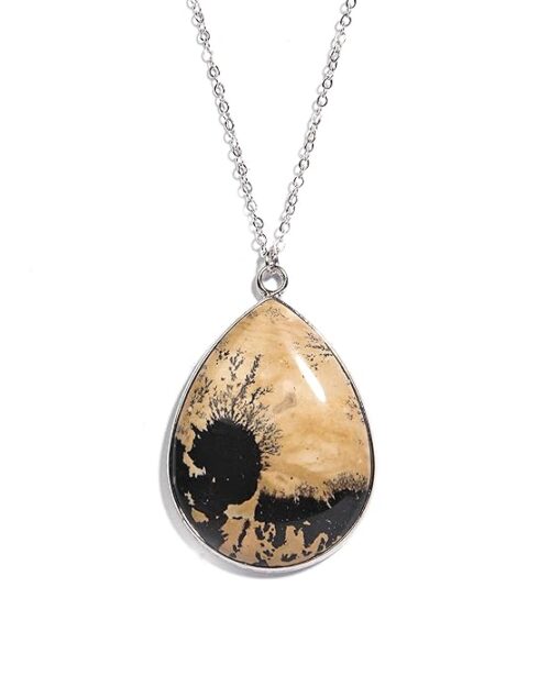 Gempro Certified Scenery Jasper Platinum Plated Chain Pendant for Women