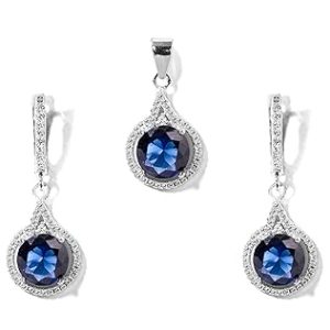Gempro 925 Sterling Silver Blue Crystal Pendant Earrings Set for Women