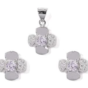 Gempro 925 Silver White Pave Crystal Pendant Earrings Set for Women