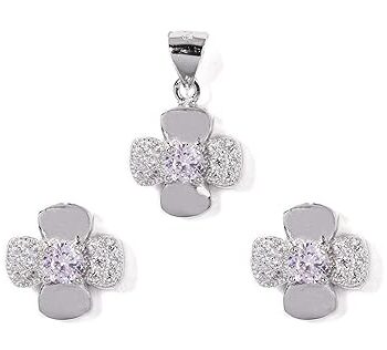Gempro 925 Silver White Pave Crystal Pendant Earrings Set for Women