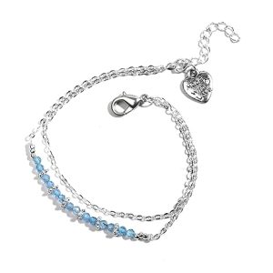 Gempro 925 Sterling Silver Certified Aquamarine Heart Charm Bracelet for Women