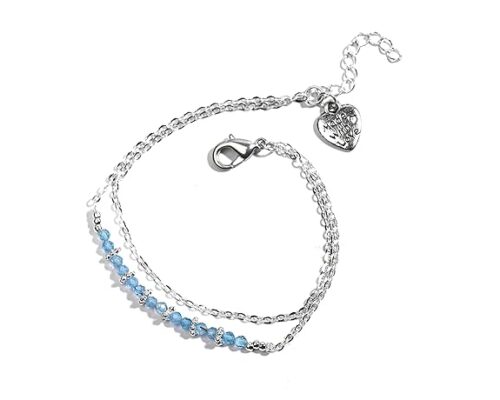 Gempro 925 Sterling Silver Certified Aquamarine Heart Charm Bracelet for Women