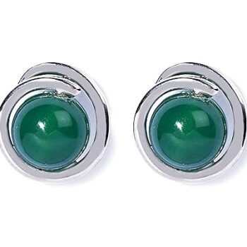 Gempro 925 Silver Certified Green Onyx Gemstone Stud Earrings for Women