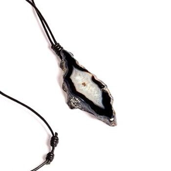 Gempro Certified Agate Banded Gemstone Cord Pendant for Men (Black)