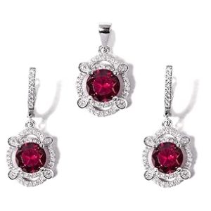 Gempro 925 Silver 4 Petal Pink Crystal Pendant Earrings Set for Women