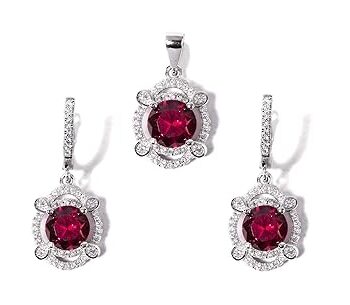 Gempro 925 Silver 4 Petal Pink Crystal Pendant Earrings Set for Women