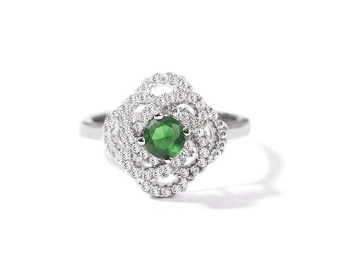 Gempro 925 Silver Hallmark Oval Green Gemstone Finger Rings for Women (US Size 6)