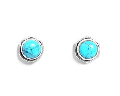 Gempro 925 Sterling Silver Certified Turquoise Firoza Gemstone Round Stylish Stud Earrings for Women (Blue)