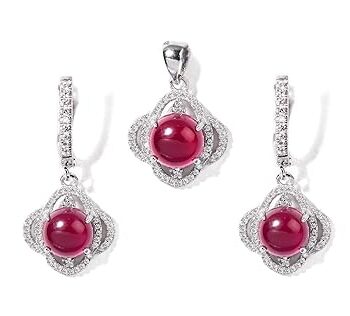 Gempro 925 Silver Orbit Red Crystal Pendant Earrings Set for Women
