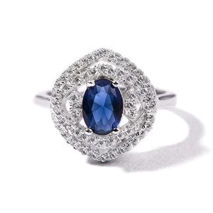 Gempro 925 Silver Hallmark Crystal Elegant Style Ring for Women & Girls (Blue_US 5.5)