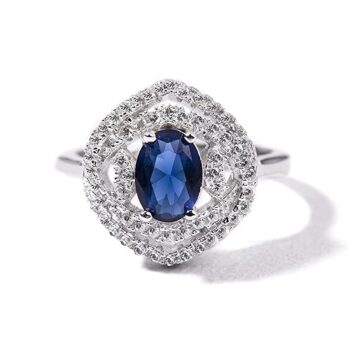 Gempro 925 Silver Hallmark Crystal Elegant Style Ring for Women & Girls (Blue_US 5.5)