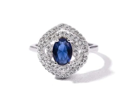 Gempro 925 Silver Hallmark Crystal Elegant Style Ring for Women & Girls (Blue_US 5.5)