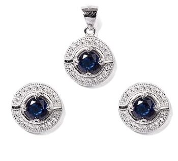 Gempro 925 Silver Blue Pave Crystal Pendant Earrings Set for Women